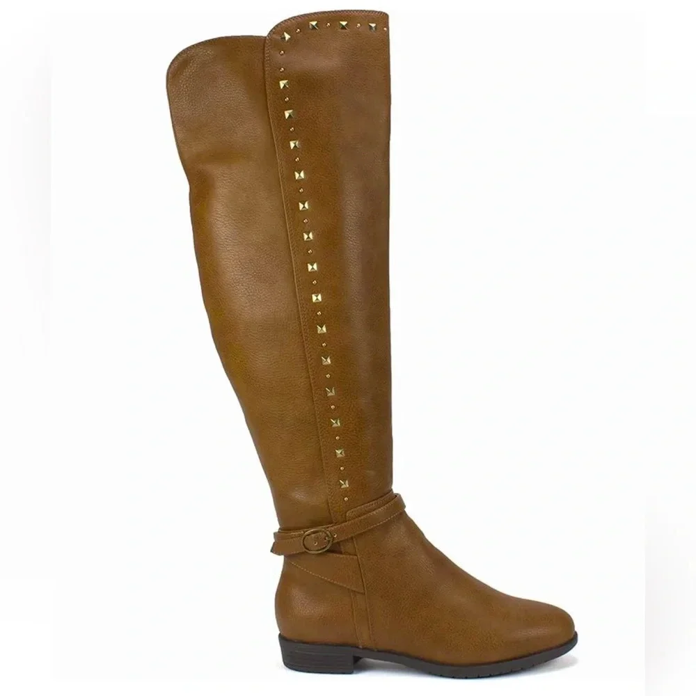 NWOT Rialto Ferrell Cognac Knee High Studded Riding Boots